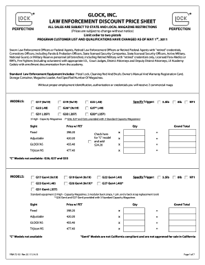 Glock Law Enforcement Discount Price Sheet