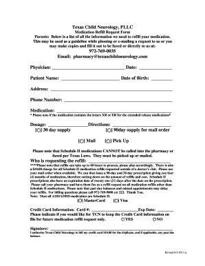 Texas Child Neurology Medication Refill Request Form