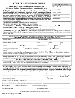 Florida Notice of Election to be Exempt