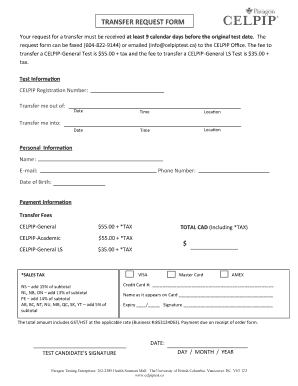 CELPIP Test Transfer Request Form