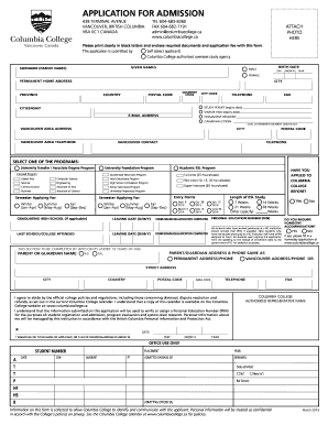 Columbia College Admission Application