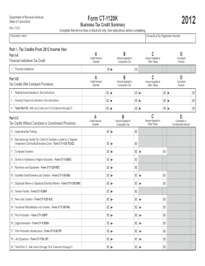 Connecticut Form CT-1120K Business Tax Credit Summary
