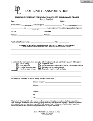 DOT-Line Transportation Loss and Damage Claim Form