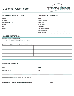 Customer Claim Form