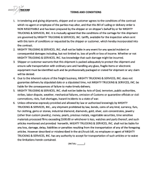 Mighty Trucking Services Contract and Credit Application