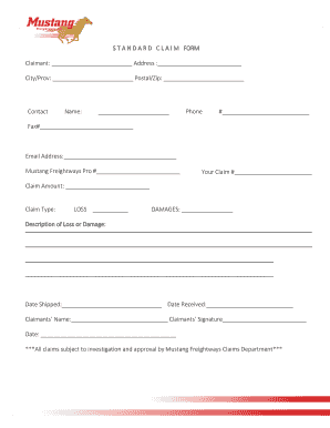 Mustang Freightways Claim Form