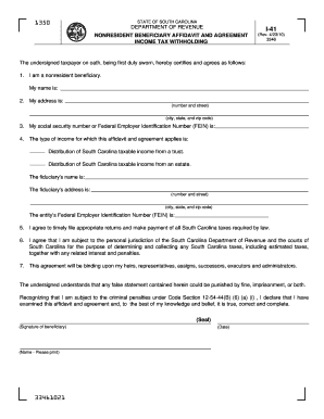 South Carolina Nonresident Beneficiary Affidavit