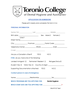 Application for Admissions