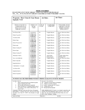 Music Cue Sheet