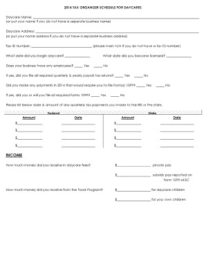 2014 Daycare Tax Organizer