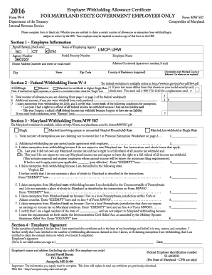 Maryland Employee Withholding Allowance Certificate