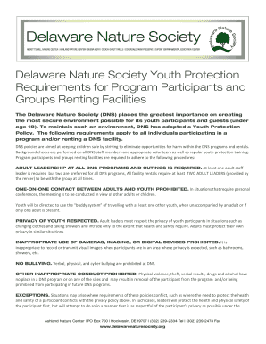 Delaware Nature Society Youth Protection Requirements