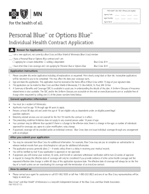 Blue Cross and Blue Shield of Minnesota Health Insurance Application