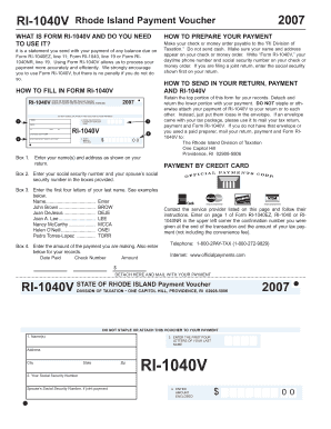 Rhode Island Payment Voucher Form RI-1040V