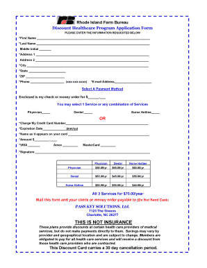Rhode Island Farm Bureau Discount Healthcare Program Application
