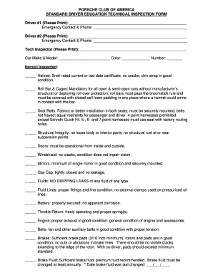 Porsche Club of America Technical Inspection Form