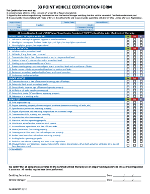 33 Point Vehicle Certification Form