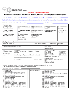 Universal Enrollment Form for Medical/Dental/Vision