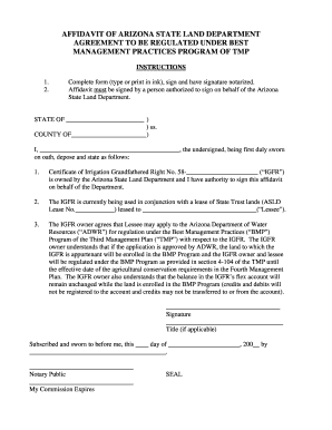Fillable Online azwater AFFIDAVIT OF ARIZONA STATE LAND DEPARTMENT ...