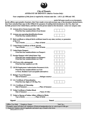 Arizona Affidavit of Identity