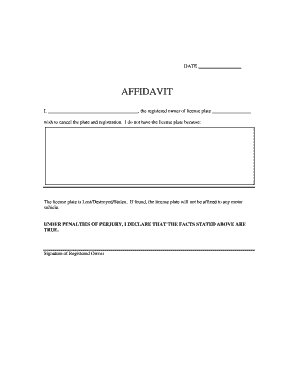 Vehicle License Plate Cancellation Affidavit