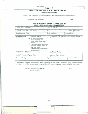 Arizona Affidavit of Personal Responsibility
