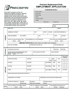 Employment Application for Managers