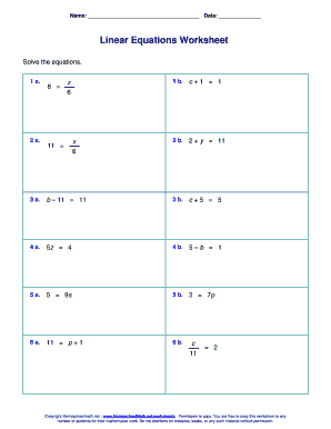 Linear Equations Worksheet