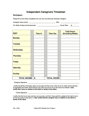 Fillable Online Independent Caregivers Timesheet Fax Email Print ...