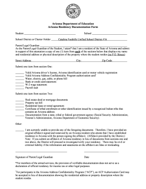 Arizona Residency Documentation Form