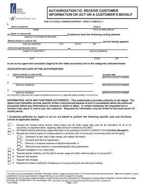 Authorization to Receive Customer Information or Act on a Customer’s Behalf