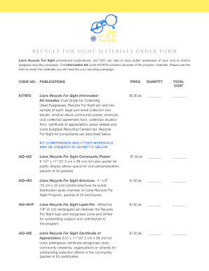 Lions Recycle For Sight Materials Order Form
