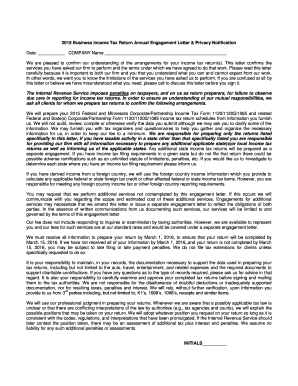 2015 Business Income Tax Return Engagement Letter