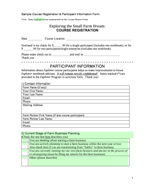 Small Farm Dream Course Registration Form