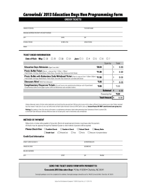Carowinds 2013 Education Days Ticket Order Form