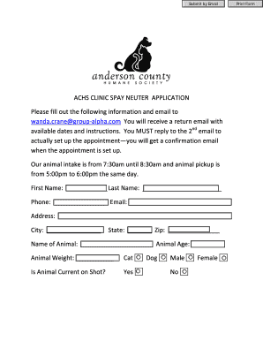 Spay Neuter Application Form