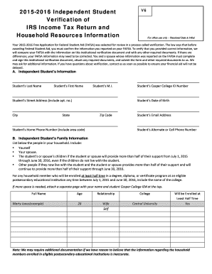 2015-2016 Independent Student Verification Form