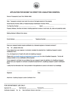 Hawaii Income Tax Credit for Qualifying Cesspool Application