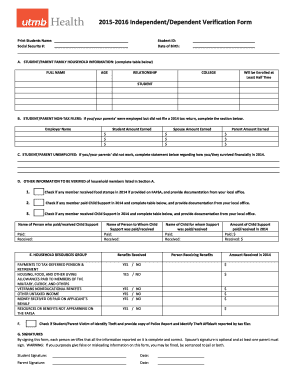 2015-2016 Independent/Dependent Verification Form