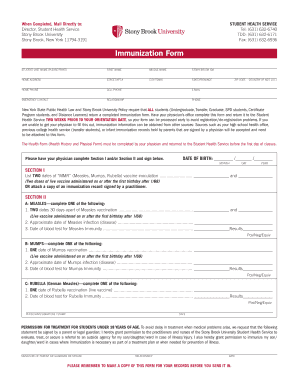 Stony Brook University Immunization Form