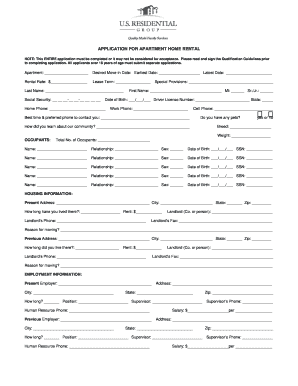 Portofino Apartments Rental Application