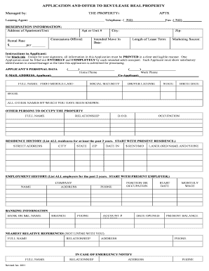 Application and Offer to Rent/Lease Real Property
