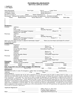 Panorama Heights Rental Application