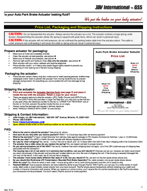 Auto Park Brake Actuator Service Form