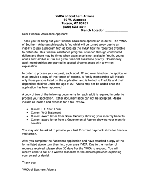 YMCA Financial Assistance Application