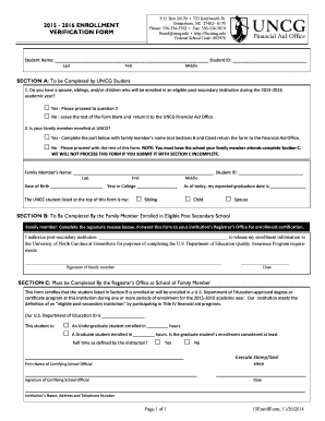 2015-2016 UNCG Enrollment Verification Form