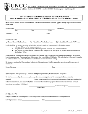 Student Rescission Notification for Federal Direct Loan