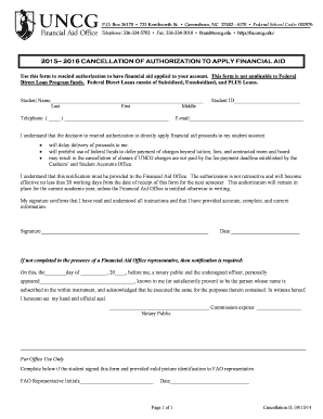Cancellation of Authorization to Apply Financial Aid