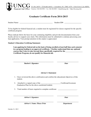Graduate Certificate Financial Aid Form