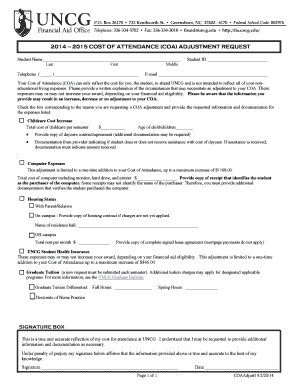 2014–2015 Cost of Attendance Adjustment Request